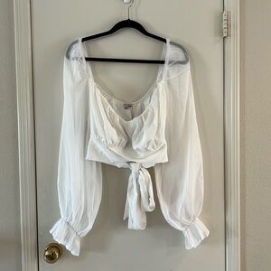 Fashion Nova Cropped Blouse With Sheer Puffy Sleeves NWT